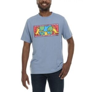 Keith Haring Men Shirt Blue XL Graphic Print Short Sleeve Cotton Pop Shop Tokyo